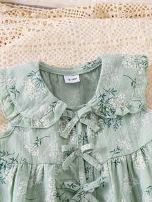 2pcs Baby Girl Fresh Peter Pan Collar Cardigan Vest & Long Pants Set, Thin Spring/Summer - Green - View 6