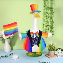 Rainbow Porch Goose Outfit Pride Goose Outfits LGBTQ Lawn Porch Goose Clothes Fits 23" Cement Plastic Goose Statue For Outdoor Garden Yard Patio Art Decor Suit - multicolor - 查看 4