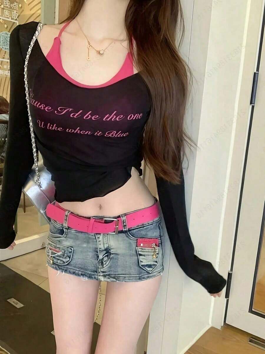 レディース アンサンブル オフショルダー トップス セット キャミソール Tシャツ 2点セット クロップド丈 シアー 透け感 Y2K 韓国ファッション ホルターネック レイヤード 着痩せ 華奢見え デコルテ 強調 二の腕カバー ダンス 衣装 フェス アウトフィット ライブ コーデ 地雷系 サブカル 大人可愛い 春夏秋 対応 ブラック ピンク カジュアル ストリート 日焼け対策 冷房対策 - ブラック - チェックする 1