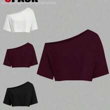Plus Size 3 PiecesShort Sleeve T-Shirt Set, Black-White-Grey, Summer, Shoulder Cut-Out - Multicolor - Ver 1
