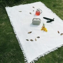1 pezzo Tappetino da picnic in stile bohémien, coperta da campeggio, tovaglia, tappeto da esterno per prato, tovaglia bianca, coperta per il pisolino, adatto per picnic all'aperto, feste di vacanza, decorazione del divano in soggiorno - Multicolore - Visualizzare 3
