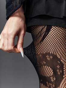 1双蛇纹女士紧身裤，性感高腰印花渔网紧身裤 - 黑色 - 查看 3