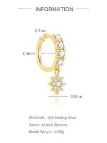1Pc 925 Sterling Silver Bohemian Eight-Pointed Star Cubic Zirconia Nose Ring Nose Piercing, Women'S Fashionable Accessory Suitable For Daily, Dates, Vacation, Wedding, Party, Holiday Gift - Gold - View 6