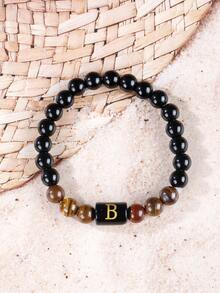1 chiếc vòng tay nam Bohemia, vòng tay hạt đá mắt hổ và tourmaline bảo vệ với chữ cái đầu từ A-Z, quà tặng trang sức mùa hè, quà tặng cho nam giới. - Nhiều màu - Xem 16