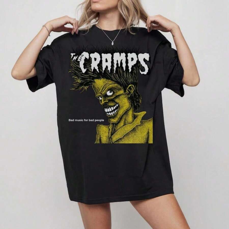 The Cramps Bad Music For Bad People Yellow Shirt. Women's Shirt. 100% Cotton Unisex T-Shirt - Premium Casual Comfortable Fit - 黑色 - 查看 1