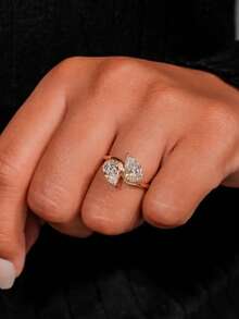 Bague de fiançailles, bague de mariage, bague de promesse, bague de cocktail unique en zircone cubique de coupe poire synthétique. Cadeau pour les fiançailles, l'anniversaire de mariage, Thanksgiving, la fête des mères - golden - Voir 3