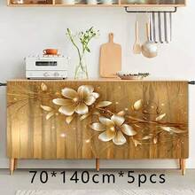1pc Gold Foil Magnolia Flower Pattern Printed Polyester Short Plush Table Skirt, Convenient Hanging Curtain For Kitchen Cabinet, Ideal Home Decor For Kitchen, Laundry, Storage Cabinets, Also Suitable For Window Curtains - Multicolor - View 15