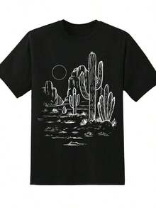 Camiseta con Estampado de Cactus del Desierto para Mujer, Estilo Boho, Unisex, Blanca, para Aventuras al Aire Libre y Vacaciones, 220g - Negro - Ver 3