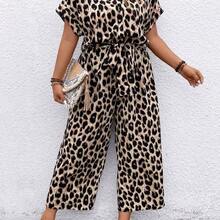 Plus Size Floral Print Button-Down Belted Short Sleeve Jumpsuit, Summer - Café integral - Ver 2