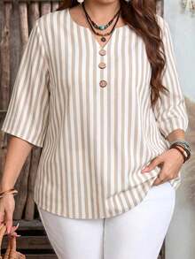 Camisa de mujer de estilo minimalista casual con microrayas azules, adecuada para primavera/verano, con vibra de resort - Multicolor 9 - Ver 1