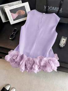 Blusa sin mangas de satén con doble capa y volantes, elegante, adecuada para salidas y citas de primavera/verano - Púrpura malva - Ver 2