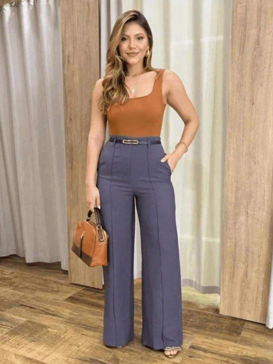 Wide-Leg Pants By Alntaria Risco Calca111114 - Dark Grey - View 1