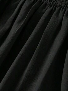 Vestido camisero corto con decoración de botones para mujer, amarillo pálido - Negro - Ver 7