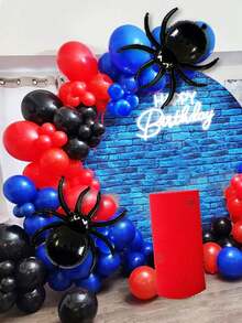 125pcs/Set Black Spider Foil Balloon Arch Kit, Includes Red, Black, Blue Latex Balloons, Suitable For Graduation Ceremony, Spider Theme Party, Birthday Party, Christening Decoration, Back To School Season And Valentine's Day - Multicolor - View 6