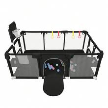 Bed Rail, Playpen 180 X 120 X 66 Cm With 50 Ocean Balls, Play Area With Football Goal And Basketball Hoop - 黑色 - 查看 1