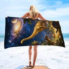 1条星空森林恐龙沙滩巾，超柔软超细纤维特大号沙滩毯，超强吸水浴巾，适合旅行、游泳池、潜水、冲浪、瑜伽、露营，多种尺寸可选，沙滩、泳池、旅行、露营、瑜伽必备用品 - 恐龍星空 - 查看 7
