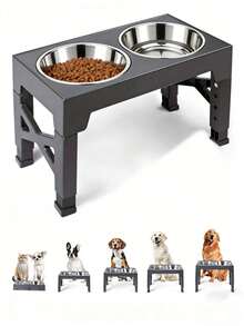Adjustable Elevated Pet Bowl Stand With 2 Removable Stainless Steel Bowls, Neck Protection Anti-Slip Pet Feeder Suitable For Various Pet Sizes - 1L - View 2