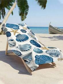 1pc Ocean Series Beach Towel, Decorated With Various Seashells, Conches And Coral Patterns - Extra Large Size, Super Soft Quick-Dry, Waterproof And Sand-Proof. Perfect Essential For Pool Side Relaxation, Beach Vacation, Yoga Practice And Outdoor Adventure. - Multicolor - View 4