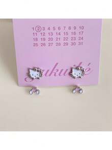 SANRIO Bộ 2 chiếc, bông tai mùa thu thời trang và đa năng với thiết kế hoạt hình Hello Kitty dễ thương, hoàn hảo cho một diện mạo nào đó. - Nhiều màu - Xem 3