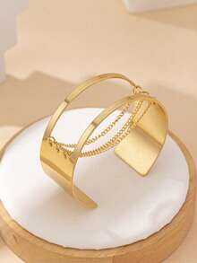 1pc Smooth Opening Stacking Bracelet, Fashionable & Elegant Design For Women - Gold - View 3