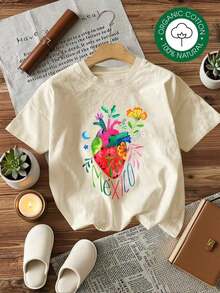 GiftCamiseta de algodón suave para mujeres de talla grande con estampado de corazón colorido de México, regalo para amantes de los viajes, día de San Valentín, atuendo, vestidos de mujer de verano a la moda, casual, perfecta para todas las estaciones, S M L XL, - ideal para el veranoSoft - Albaricoque - Ver 3