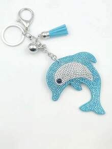 1pc Rhinestone Dolphin Tassel Keychain With Tassel Pendant, Suitable For Fashion Boots And Bags, Geometric Pattern Bohemian Style, All Seasons - Multicolor - View 10