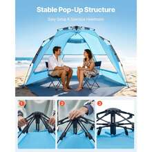 Beach Tent Sun Shelter For 4 Person, Pop Up Beach Tent UPF 50+ Protection, Portable Sun Shade Canopy With Carrying Bag And Sand Pockets, Easy Setup Umbrella For Camping Fishing Outdoor Picnic - for 4 Person, Pop Up - 查看 3