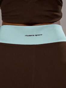 Sport Pantalones de yoga con cintura cruzada y capas, conjunto deportivo solo para actividad, entrenamiento, gimnasio, pilates, fitness, uso diario casual, cuarzo ahumado, verano, vacaciones - Marrón Chocolate - Ver 5