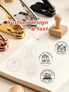 Customized Text Stamp Set, Personalized Library Name Stamp With Pliers Stamping And Self-Inking Options, 2 Types Of Stamps, Customizable Book Ownership Stamp Suitable For Books, Letters, Gifts, Customizable Design Suitable For Teachers, Book Lovers, Holiday Gifts, Housewarming Gifts - Style a - View 1