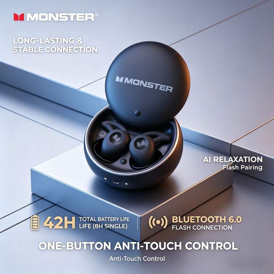 Auriculares inalámbricos Bluetooth MONSTER GT31, control táctil inteligente 6.0, batería de larga duración, tecnología de traducción por IA, auriculares de asistencia para dormir - Ver 1