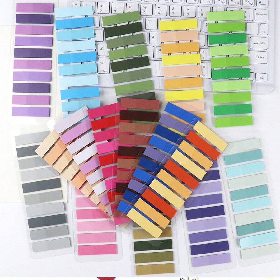3200 Sheets, 16 Designs, Semi-Transparent PET Sticky Notes, Index Tabs, European Retro Transparent Stickers, Simple Solid Color Indicator Tabs, Student Office Supplies, 16 Designs - one-size - View 1