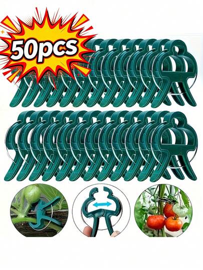 50pcs Adjustable Plant Support Clips - Essential Gardening Tool For Tomatoes, Vines And Flowers | Reusable Durable Plastic Clips, Easy To Install, Ensure Healthy Growth And Tidy Garden All Year Round
