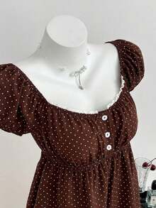 Blusa de manga corta con estampado de lunares y cuello cuadrado cómoda para mujer - Rosa vieja - Ver 8