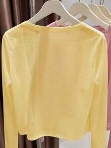 Chaqueta de punto ligera de unicolor casual para mujer, primavera/verano - Amarillo - Ver 2