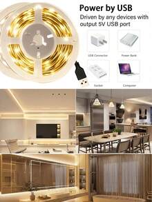 [1m/2m/3米/5m/10m LED燈條，電視背光，家居裝飾照明，家用LED夜燈，適用於家庭、房間、客廳、臥室、廚房裝飾，附電源，冷白/暖白，超亮且柔和，高密度，柔軟可裁剪LED燈條，適用於廚房、櫥櫃、層架、檯面、臥室，附感應開關衣櫥燈] - 白色 - 查看 5