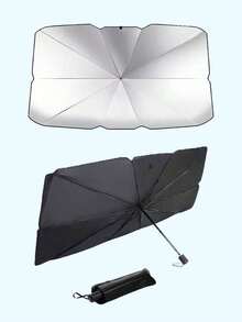 Retractable Car Sunshade - Made Of Titanium Silver Material, UV Protection, Easy To Use And Store, Quick Open And Close, Blocks UV Rays, Effectively Lowers Car Interior Temperature, Durable And Lightweight, Fully Covers Front Windshield, Comes With Small Storage Bag - A - View 1