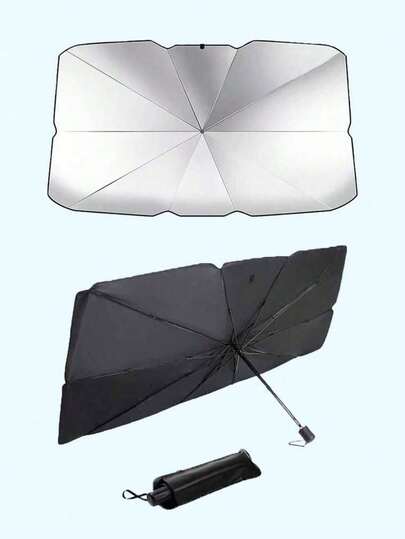Extendable Car Sun Shade - Made Of Titanium Silver Material, UV Protection, Easy To Use And Store, Quick Open And Close, Blocks UV Rays, Effectively Reduces Interior Temperature, Durable And Lightweight, Fully Covers Front Windshield, Comes With A Small Carrying Case