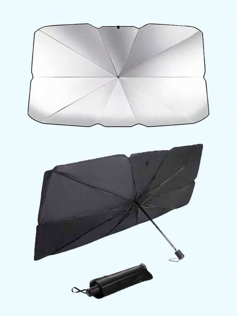 Retractable Car Sunshade - Made Of Titanium Silver Material, UV Protection, Easy To Use And Store, Quick Open And Close, Blocks UV Rays, Effectively Lowers Car Interior Temperature, Durable And Lightweight, Fully Covers Front Windshield, Comes With Small Storage Bag - A - View 1