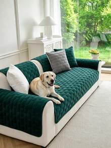 1 pieza Funda de sofá para mascotas de unicolor antideslizante, protector de sofá acolchado anti-arañazos, funda de muebles lavable a máquina para todo el año para perros y gatos - Verde Oscuro - Ver 4