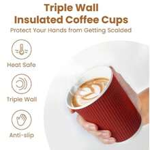 10/20/30/40pcs/ Red Ripple Paper Cups 3-Layer Insulated Disposable Paper Cups Coffee Cups .Cappuccino/Hot Drink Cups, Beverage Cups, Juice Cups, Solid Color Party Cups, 9oz/250ml Capacity Suitable For Picnic, Wedding, Christmas, Baby Shower, Office, Studio, Restaurant And Other Outdoor Party Supplies. - Multicolor - View 6