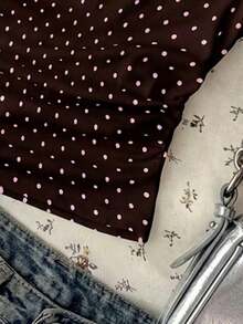 corta con estampado de lunares y drapeado asimétrico para mujer - Marrón - Ver 5