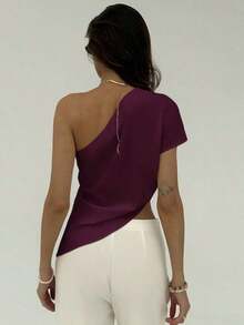 Blusa de unicolor casual y versátil para uso diario de mujer - Rojo violeta - Ver 2