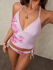 Conjunto de bikini a cuadros de cereza dulce - Rosa 2 - Ver 1