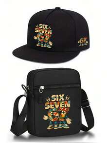 1pc/2pcs Retro Cartoon Funny Number "67" Pattern Design Print Baseball Cap And Crossbody Bag Set, Streetwear Style Fashion Outdoor Sports Flat Brim Cap And Shoulder Bag, Adjustable, Gift For Friends And Anniversary - Multicolor - View 17