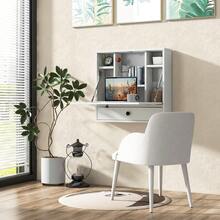 Folding Wall Table - Floating Desk With Storage Drawer & Shelves (White) - White - View 3