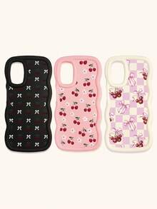 Bộ 3 ốp lưng điện thoại kiểu Coquette màu hồng trắng kẻ caro, in hoa anh đào và nơ, viền lượn sóng, làm bằng chất liệu TPU mềm, chống sốc, tương thích với iPhone 15/14/13/12/17 Pro Max & Galaxy S25 Ultra, thiết kế dễ thương nữ tính, phù hợp sử dụng hàng ngày hoặc làm quà tặng, dịp Lễ Tình nhân/Ngày của Mẹ/Sinh nhật/Bạn thân - Nhiều màu - Xem 17