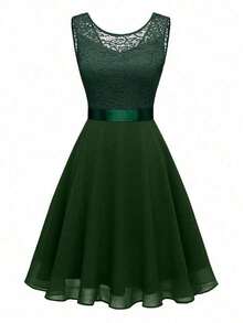 Vestido de encaje rosa sin mangas para mujer, de verano - Verde Oscuro - Ver 6