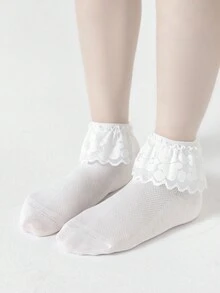 5 pares de calcetines de media caña blancos de malla y encaje para niños, calcetines accesorios transpirables para volver al colegio, calcetines dulces para niñas - Multicolor - Ver 6