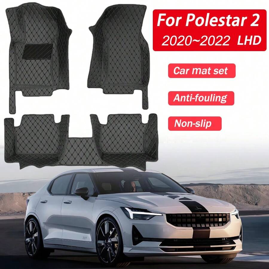 Premium Luxury PU Leather Embossed Car Floor Mats For Polestar 2 2020-2022, Waterproof Anti-Slip Stain-Resistant Durable Full Coverage Black Beige Multi-Color Mats, Universal For Left-Hand Drive And Right-Hand Drive - Multicolor - View 1