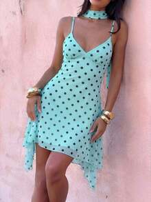 Vestido corto de verano con tirantes finos y estampado de leopardo sexy para mujer - Verde - Ver 4